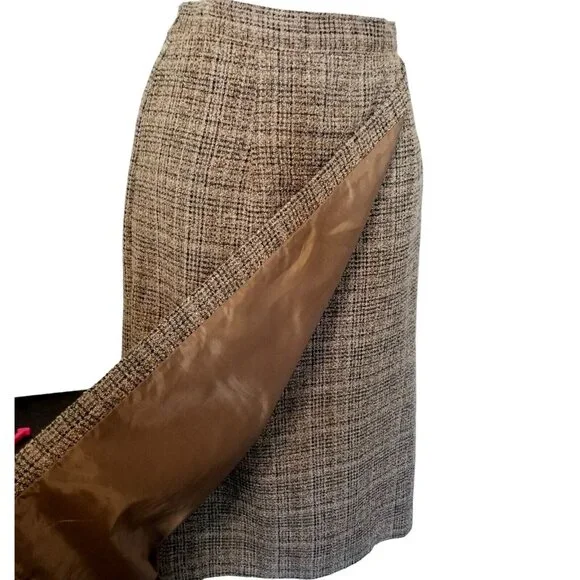 Vtg Skirt Blazer Suit Brown Tweed 5 Button Decorative Trim Faux Wrap Skirt Midi - Picture 5 of 16